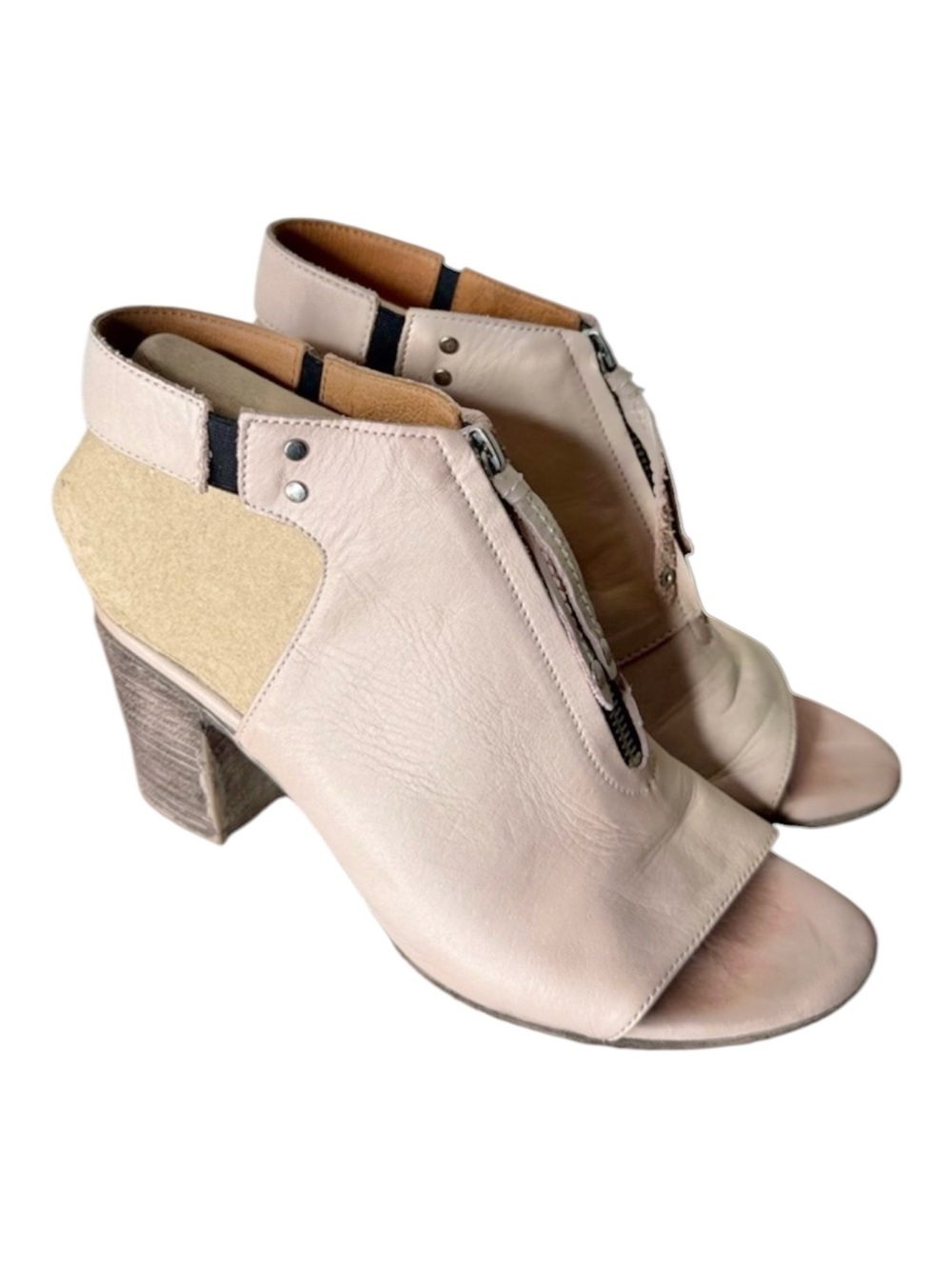 MIZ MOOZ Pale Pink Leather Saga Shoeties Sling Back Peep Toe Chunky Zipper Sz 38